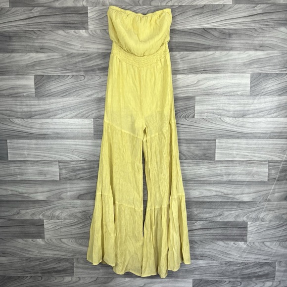 Pink Lily Pants - Pink Lily Strapless Tube Top Romper Women XS Yellow Coastal Beach Flowy Festival
